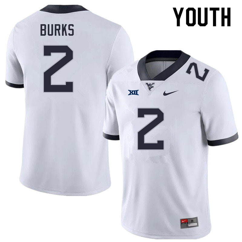 Youth #2 Aubrey Burks West Virginia Mountaineers College Football Jerseys Sale-White - Click Image to Close
